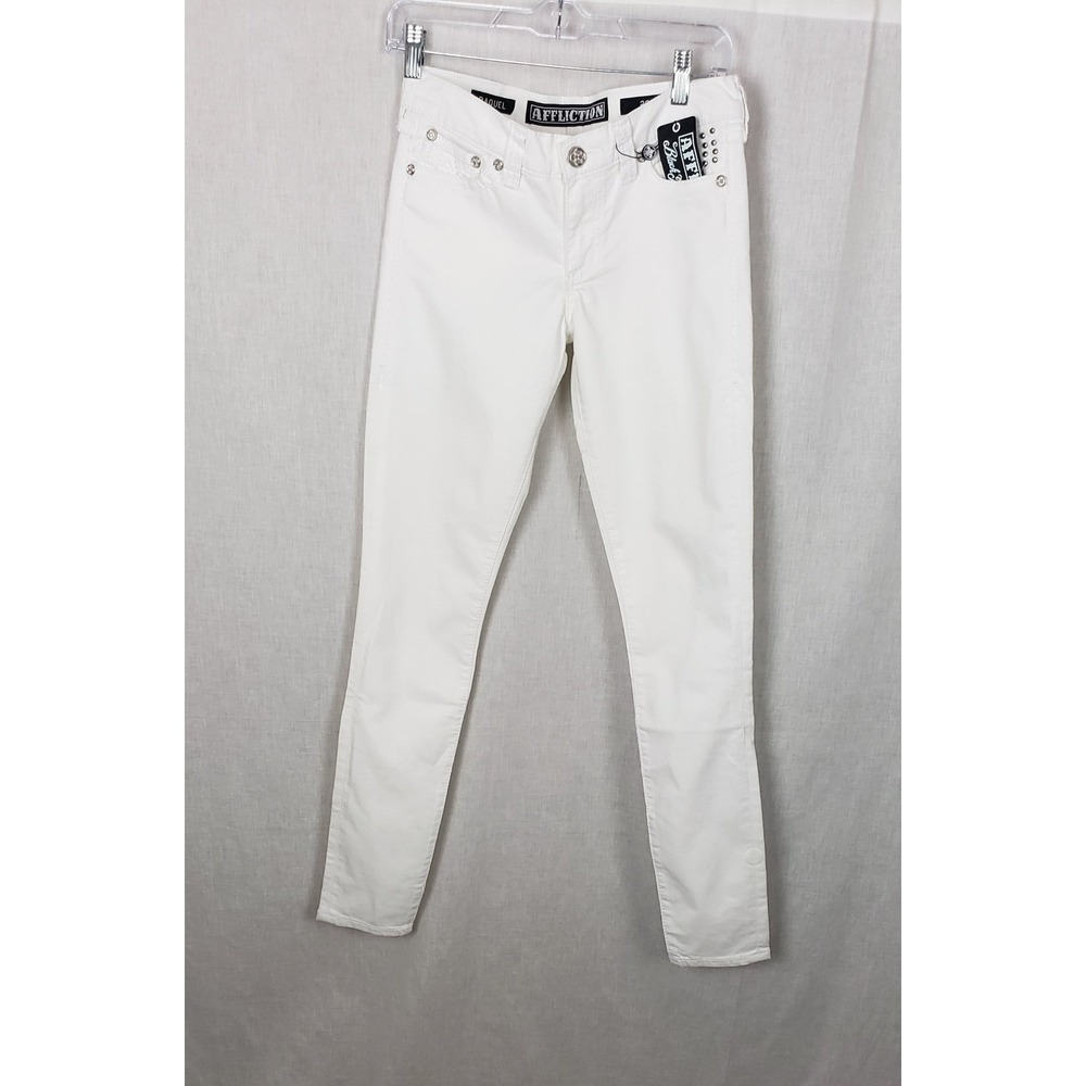 Affliction Raquel Tara White Skinny Studded Jeans 28 Moto Cyber Grunge Edgy Y2K